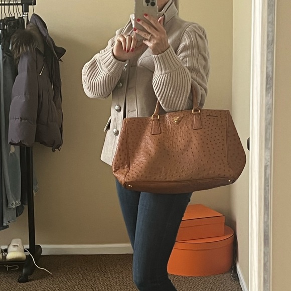 Prada Ostrich Cognac Tote Bag - Picture 13 of 14